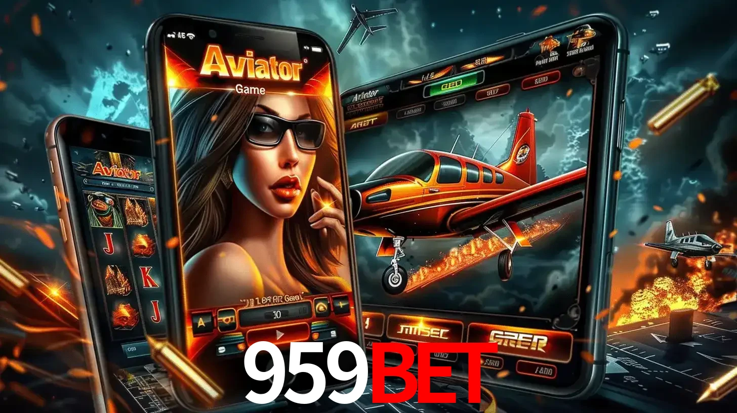 O popular jogo de apostas Aviator exibido em vários celulares e tablets, mostrando a interface emocionante e a ação de voo disponíveis para jogar agora no 959BET.